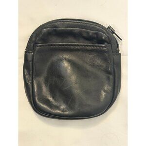 Small Black Leather Zippered Belt Bag Pouch